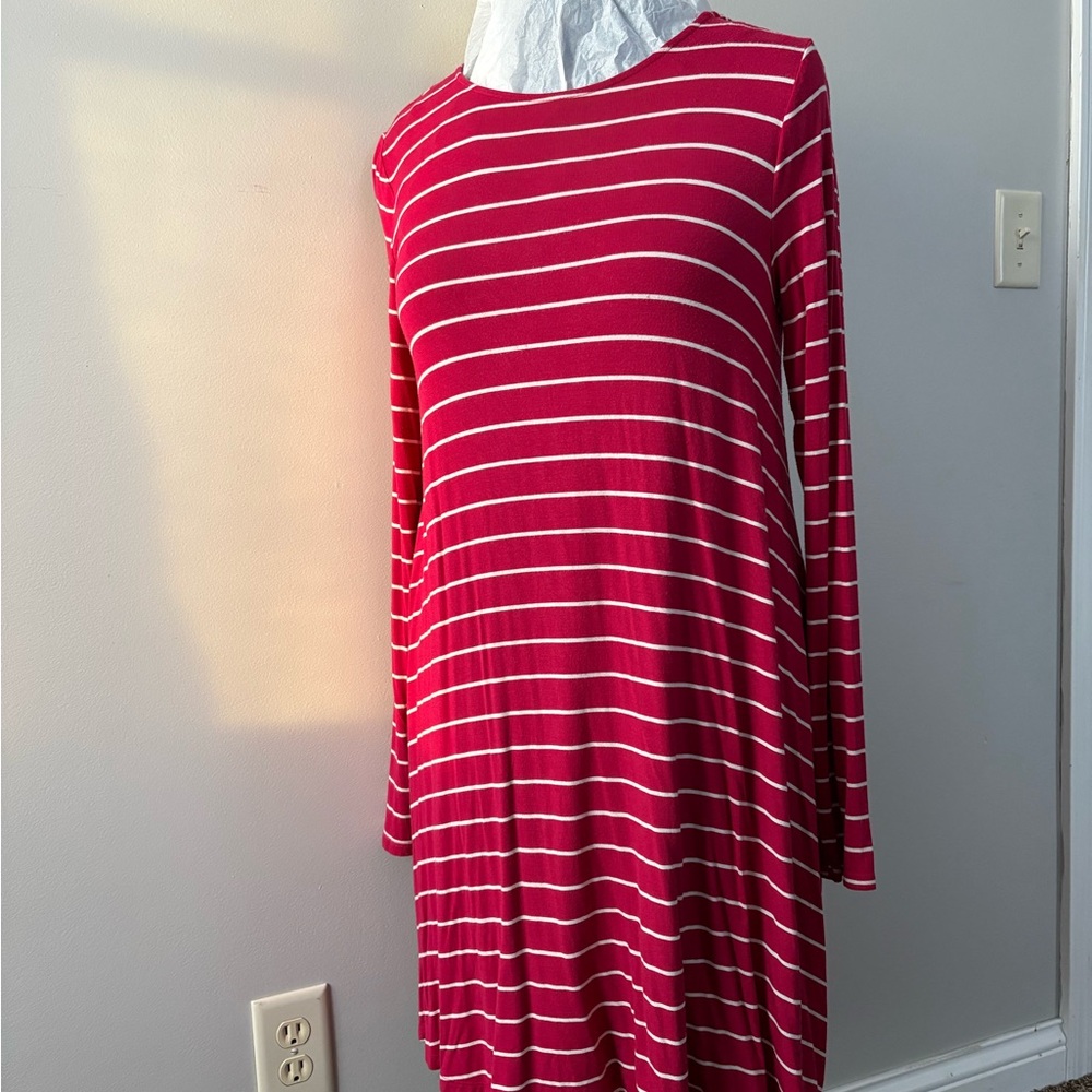 Old Navy Red and White Striped Long Sleeve Dress